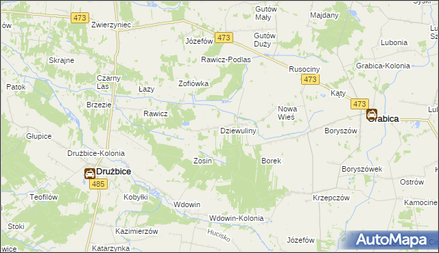 mapa Dziewuliny, Dziewuliny na mapie Targeo