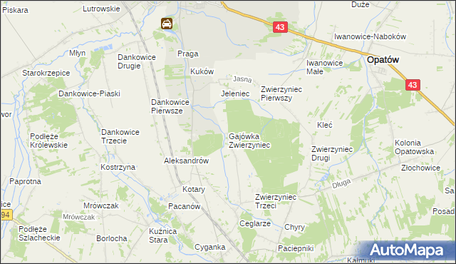 mapa Gajówka Zwierzyniec, Gajówka Zwierzyniec na mapie Targeo