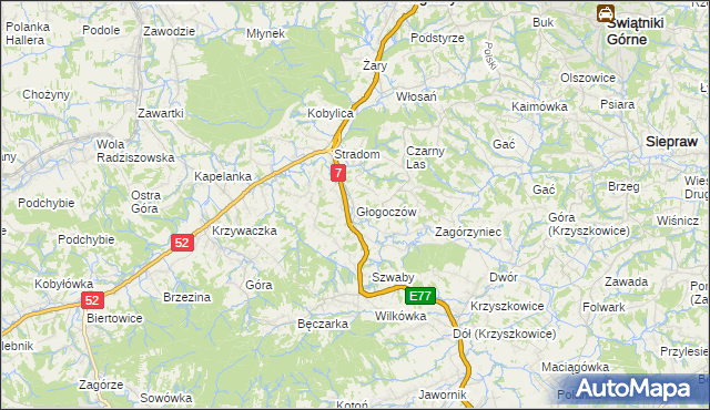 mapa Głogoczów, Głogoczów na mapie Targeo