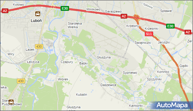 mapa Głuszyna gmina Poznań, Głuszyna gmina Poznań na mapie Targeo