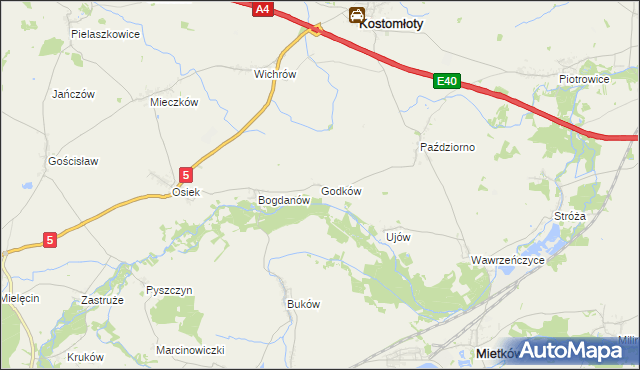 mapa Godków gmina Kostomłoty, Godków gmina Kostomłoty na mapie Targeo
