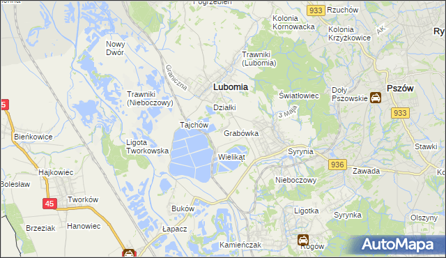 mapa Grabówka gmina Lubomia, Grabówka gmina Lubomia na mapie Targeo