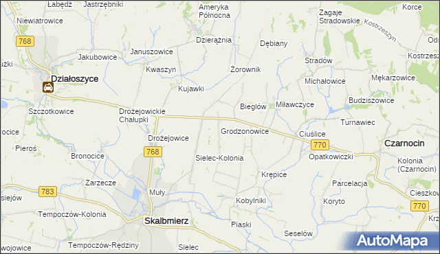 mapa Grodzonowice, Grodzonowice na mapie Targeo