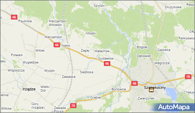 mapa Gustawów gmina Szczekociny, Gustawów gmina Szczekociny na mapie Targeo