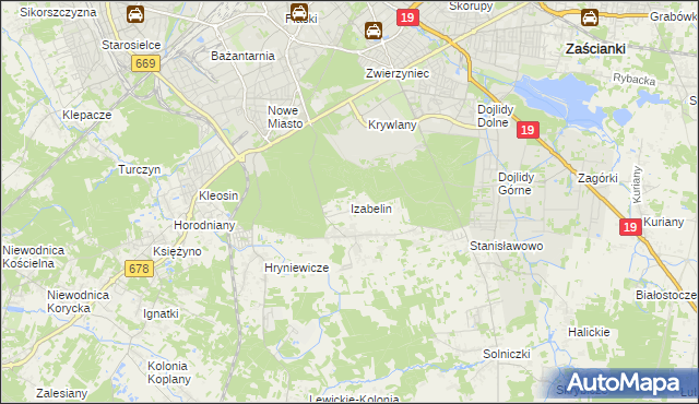 mapa Izabelin gmina Juchnowiec Kościelny, Izabelin gmina Juchnowiec Kościelny na mapie Targeo