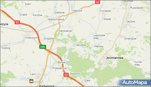 mapa Jakubów gmina Radwanice, Jakubów gmina Radwanice na mapie Targeo