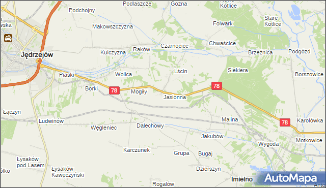 mapa Jasionna gmina Jędrzejów, Jasionna gmina Jędrzejów na mapie Targeo