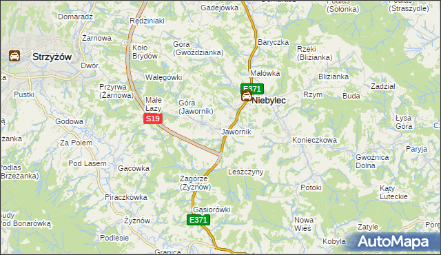 mapa Jawornik gmina Niebylec, Jawornik gmina Niebylec na mapie Targeo