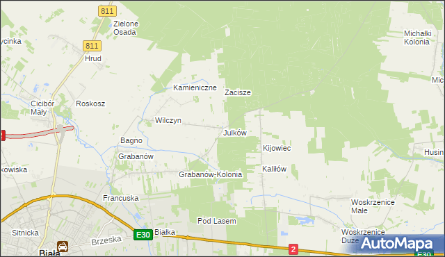 mapa Julków gmina Biała Podlaska, Julków gmina Biała Podlaska na mapie Targeo