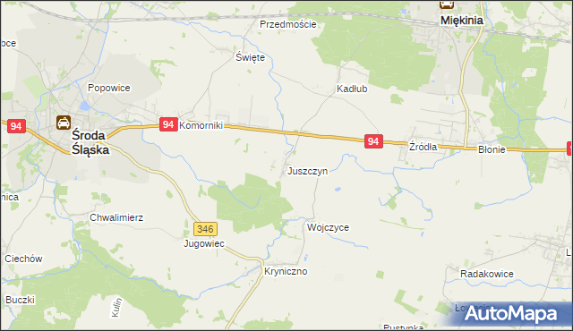 mapa Juszczyn gmina Środa Śląska, Juszczyn gmina Środa Śląska na mapie Targeo
