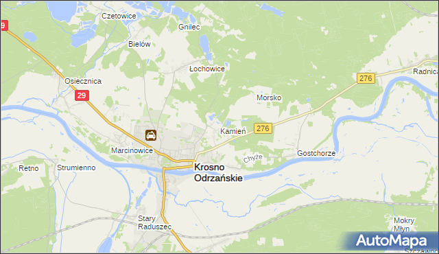 mapa Kamień gmina Krosno Odrzańskie, Kamień gmina Krosno Odrzańskie na mapie Targeo