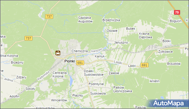 mapa Kamyk gmina Pionki, Kamyk gmina Pionki na mapie Targeo