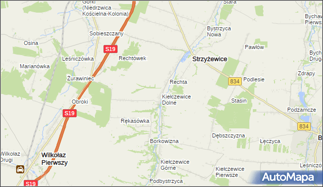 mapa Kiełczewice Dolne, Kiełczewice Dolne na mapie Targeo