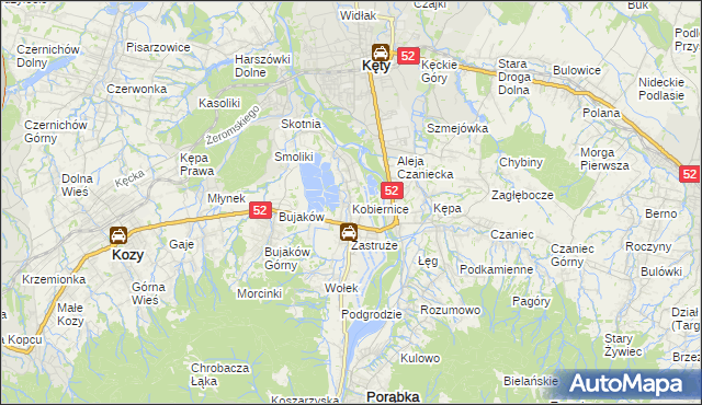 mapa Kobiernice, Kobiernice na mapie Targeo