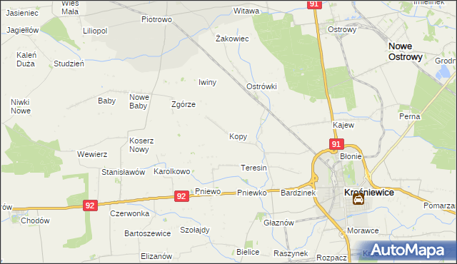 mapa Kopy gmina Krośniewice, Kopy gmina Krośniewice na mapie Targeo