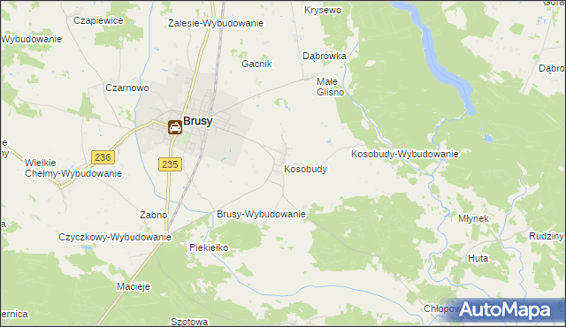 mapa Kosobudy gmina Brusy, Kosobudy gmina Brusy na mapie Targeo