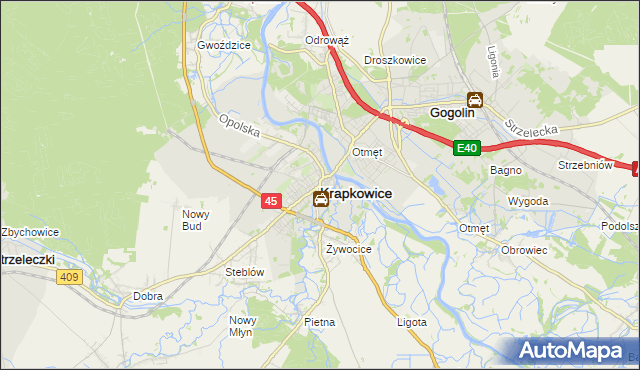 mapa Krapkowice, Krapkowice na mapie Targeo