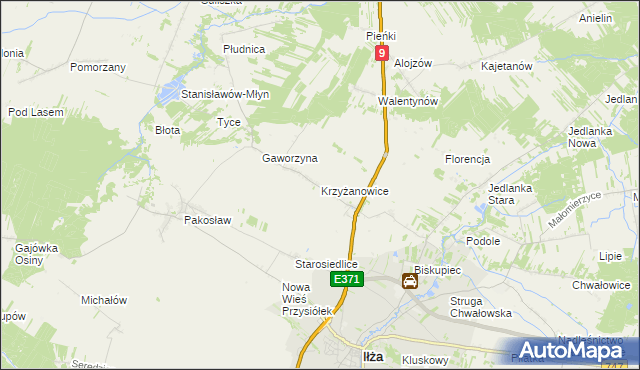 mapa Krzyżanowice gmina Iłża, Krzyżanowice gmina Iłża na mapie Targeo
