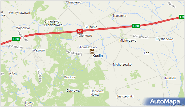 mapa Kuślin, Kuślin na mapie Targeo