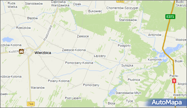 mapa Łączany gmina Wierzbica, Łączany gmina Wierzbica na mapie Targeo