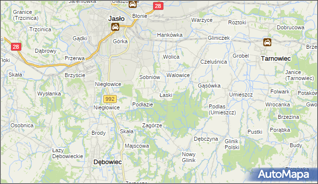 mapa Łaski gmina Jasło, Łaski gmina Jasło na mapie Targeo