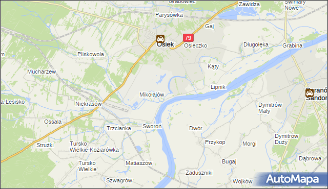 mapa Łęg gmina Osiek, Łęg gmina Osiek na mapie Targeo