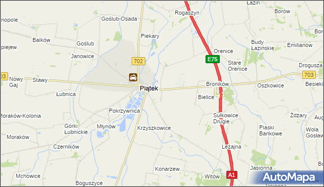 mapa Łęka gmina Piątek, Łęka gmina Piątek na mapie Targeo