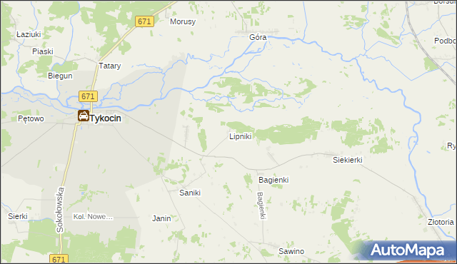 mapa Lipniki gmina Tykocin, Lipniki gmina Tykocin na mapie Targeo