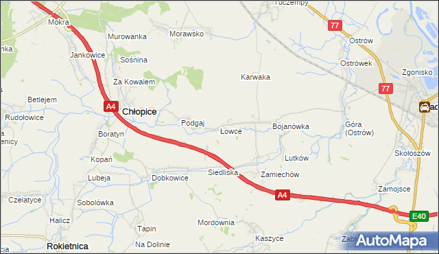 mapa Łowce, Łowce na mapie Targeo