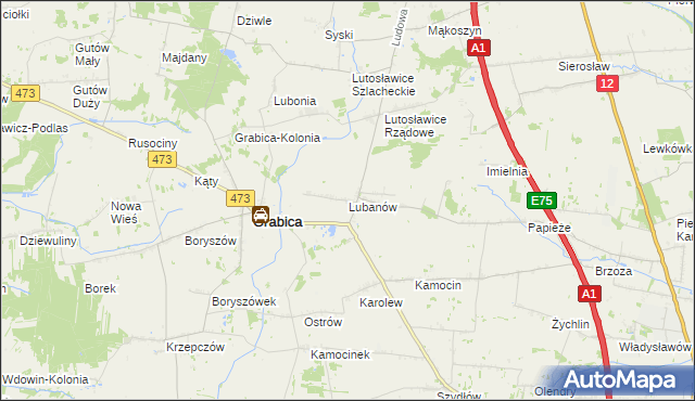 mapa Lubanów gmina Grabica, Lubanów gmina Grabica na mapie Targeo