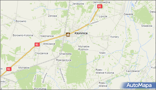 mapa Michałów gmina Kłomnice, Michałów gmina Kłomnice na mapie Targeo
