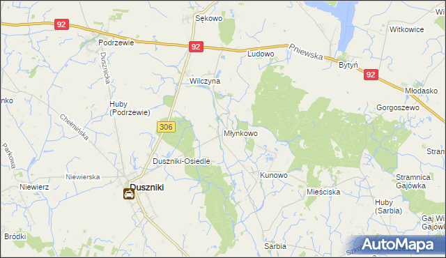 mapa Młynkowo gmina Duszniki, Młynkowo gmina Duszniki na mapie Targeo