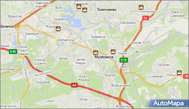 mapa Mysłowice, Mysłowice na mapie Targeo