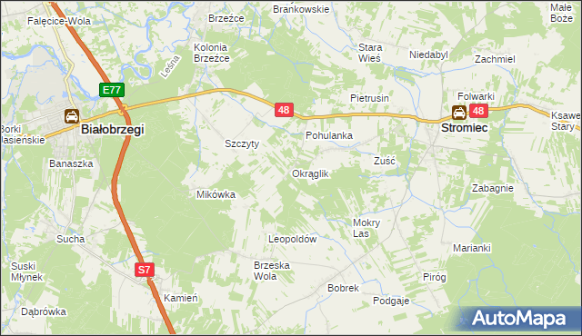 mapa Okrąglik gmina Białobrzegi, Okrąglik gmina Białobrzegi na mapie Targeo