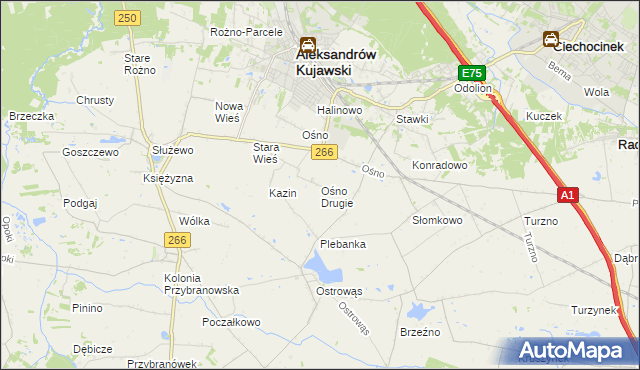 mapa Ośno Drugie, Ośno Drugie na mapie Targeo