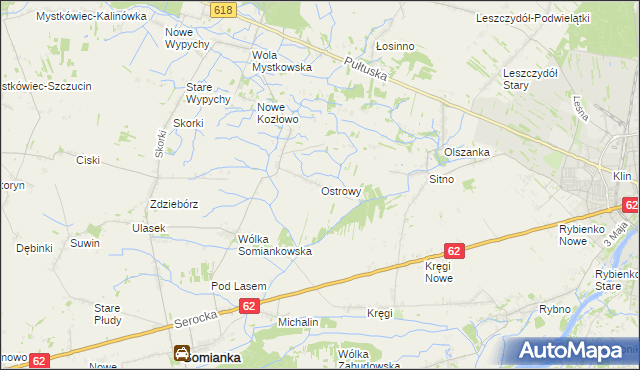 mapa Ostrowy gmina Somianka, Ostrowy gmina Somianka na mapie Targeo