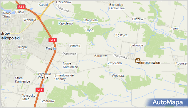 mapa Parczew gmina Sieroszewice, Parczew gmina Sieroszewice na mapie Targeo