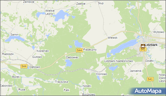 mapa Piaseczno gmina Lidzbark, Piaseczno gmina Lidzbark na mapie Targeo