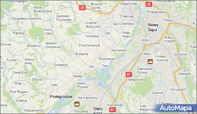 mapa Podrzecze gmina Podegrodzie, Podrzecze gmina Podegrodzie na mapie Targeo