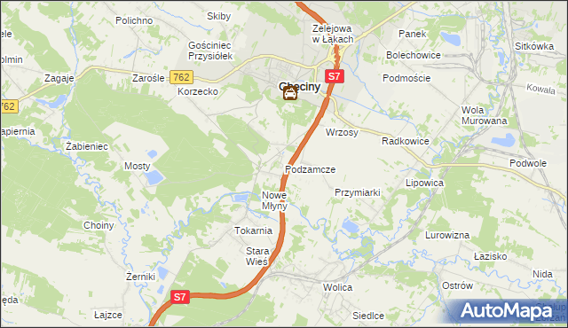 mapa Podzamcze gmina Chęciny, Podzamcze gmina Chęciny na mapie Targeo
