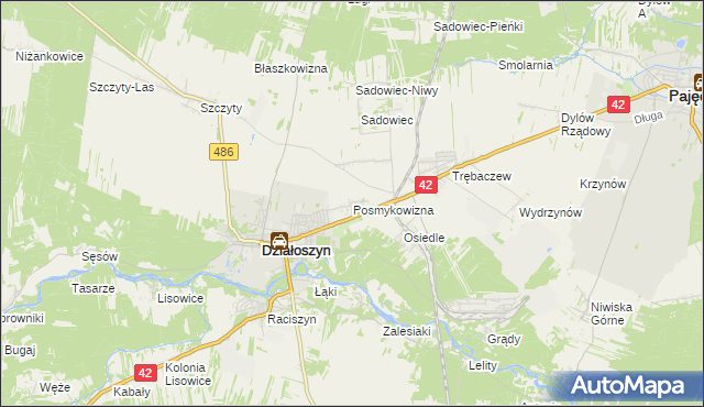 mapa Posmykowizna gmina Działoszyn, Posmykowizna gmina Działoszyn na mapie Targeo