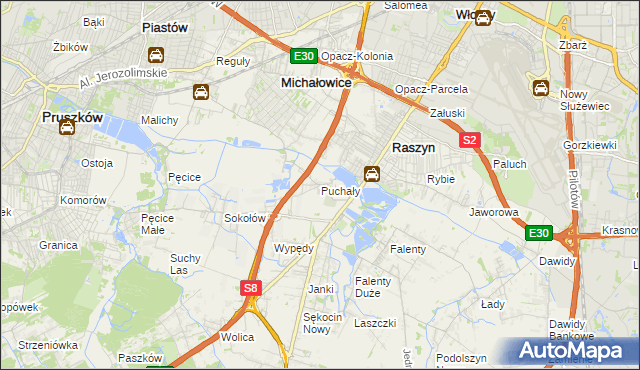 mapa Puchały gmina Raszyn, Puchały gmina Raszyn na mapie Targeo