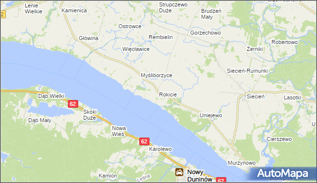 mapa Rokicie gmina Brudzeń Duży, Rokicie gmina Brudzeń Duży na mapie Targeo