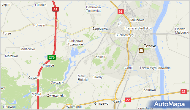 mapa Rokitki gmina Tczew, Rokitki gmina Tczew na mapie Targeo