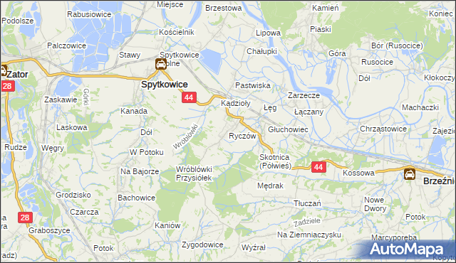 mapa Ryczów gmina Spytkowice, Ryczów gmina Spytkowice na mapie Targeo