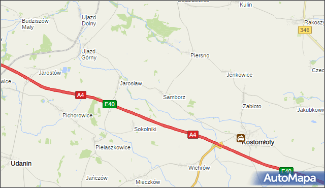 mapa Samborz gmina Kostomłoty, Samborz gmina Kostomłoty na mapie Targeo