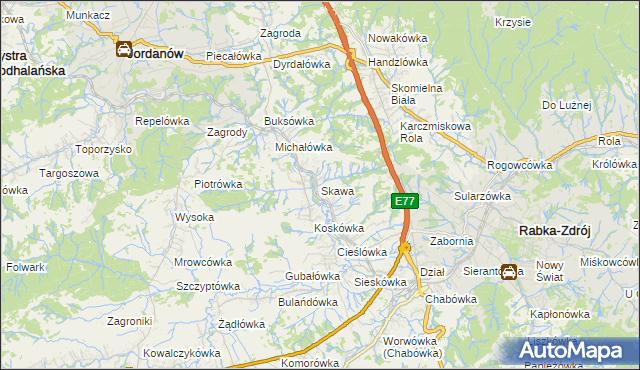 mapa Skawa, Skawa na mapie Targeo