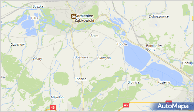 mapa Sławęcin gmina Kamieniec Ząbkowicki, Sławęcin gmina Kamieniec Ząbkowicki na mapie Targeo