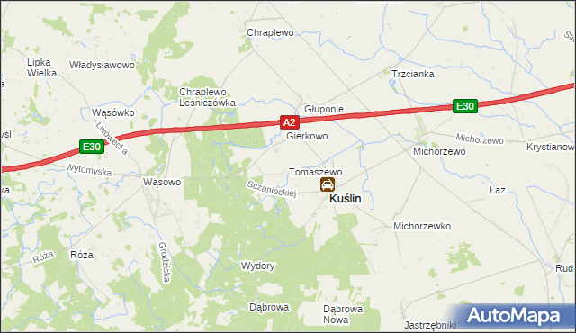 mapa Tomaszewo gmina Kuślin, Tomaszewo gmina Kuślin na mapie Targeo