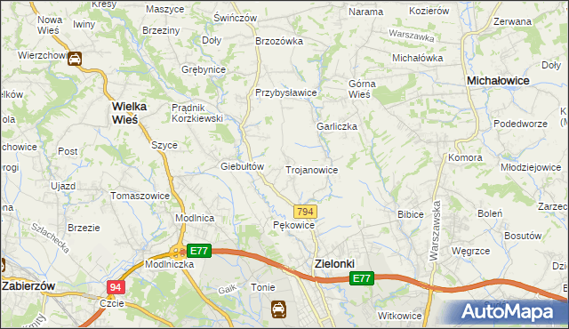 mapa Trojanowice gmina Zielonki, Trojanowice gmina Zielonki na mapie Targeo